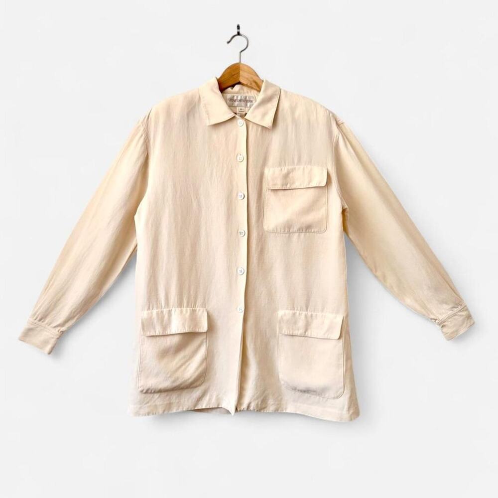 Vintage Cream Silk Linen Chore Jacket Lightweight Boho Lagenlook Size Medium